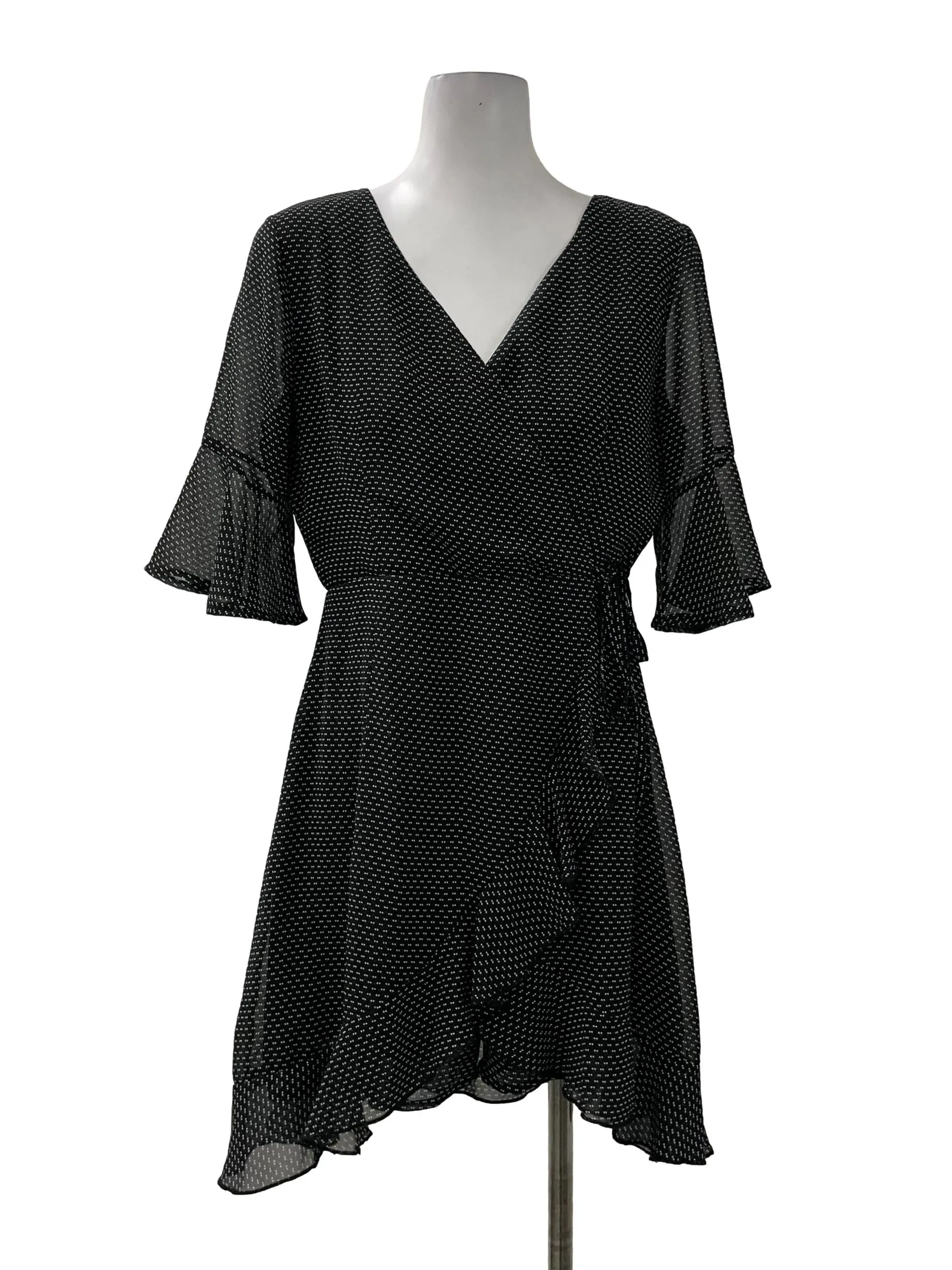 Black Patterned Wrap Dress