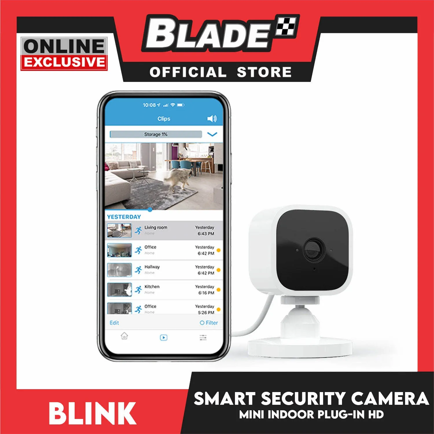 Blink Mini Indoor Plug-in-HD Smart Security Camera Works with Alexa- 1080 HD Video, Night Vision, Motion Detection & Two-way Audio