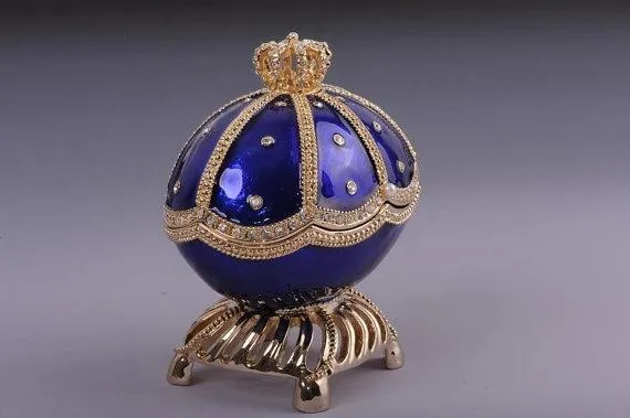 Blue & Gold Faberge Egg with Sailing Ship Inside