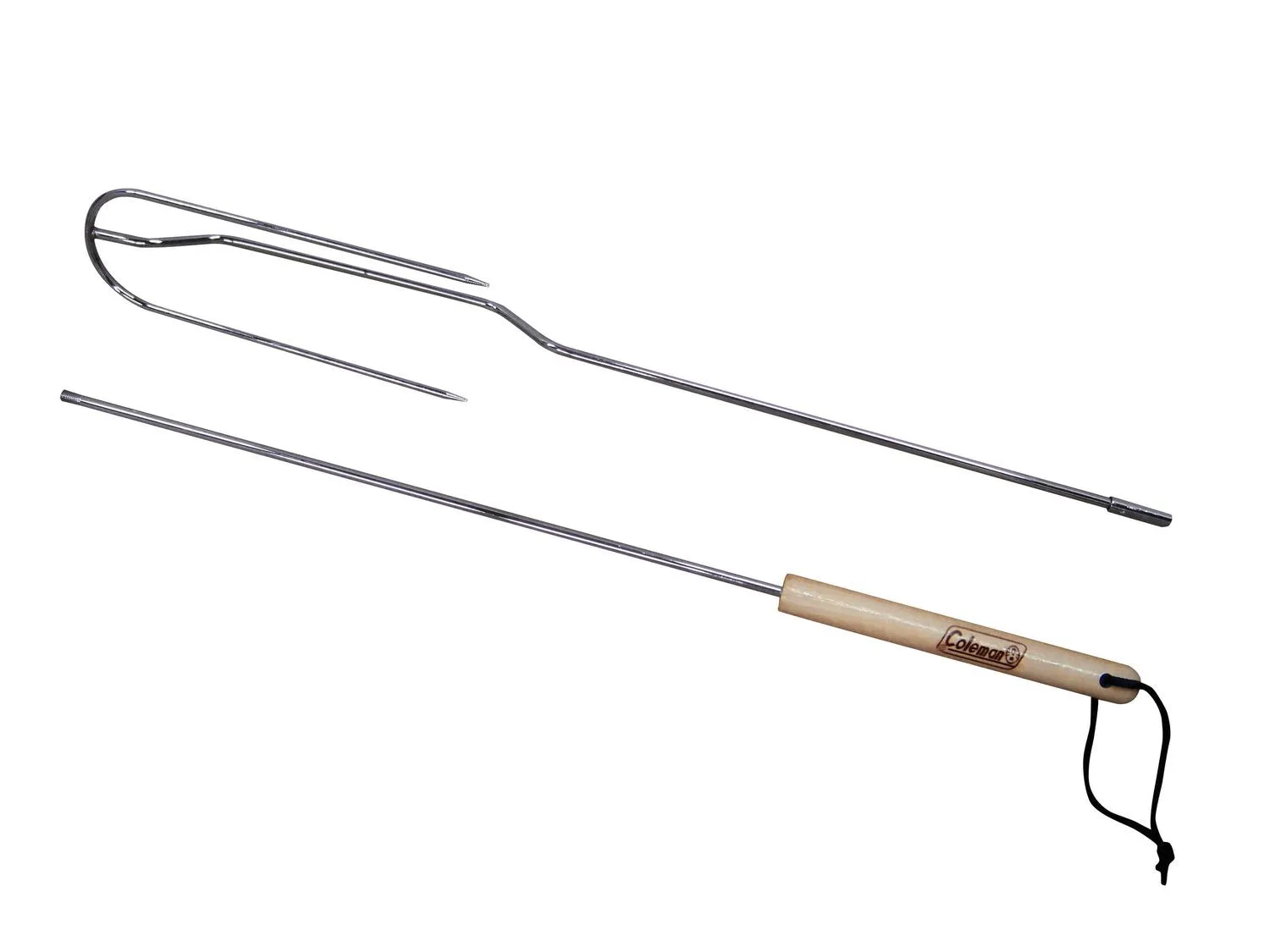 Brand new Coleman Collapsible Deluxe Cooking Fork! Breaks down for compact storage • Tines turn inward for safety • Chrome-plated steel • Stay cool wood handle