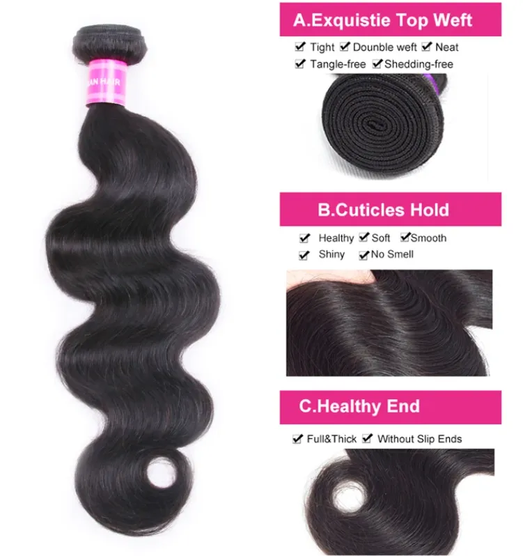 Brazilian Body Wave 4 Bundles With 4×4 Lace Closure  MYLOCKME