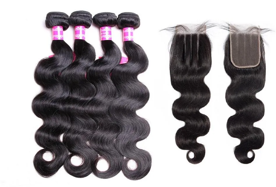 Brazilian Body Wave 4 Bundles With 4×4 Lace Closure  MYLOCKME