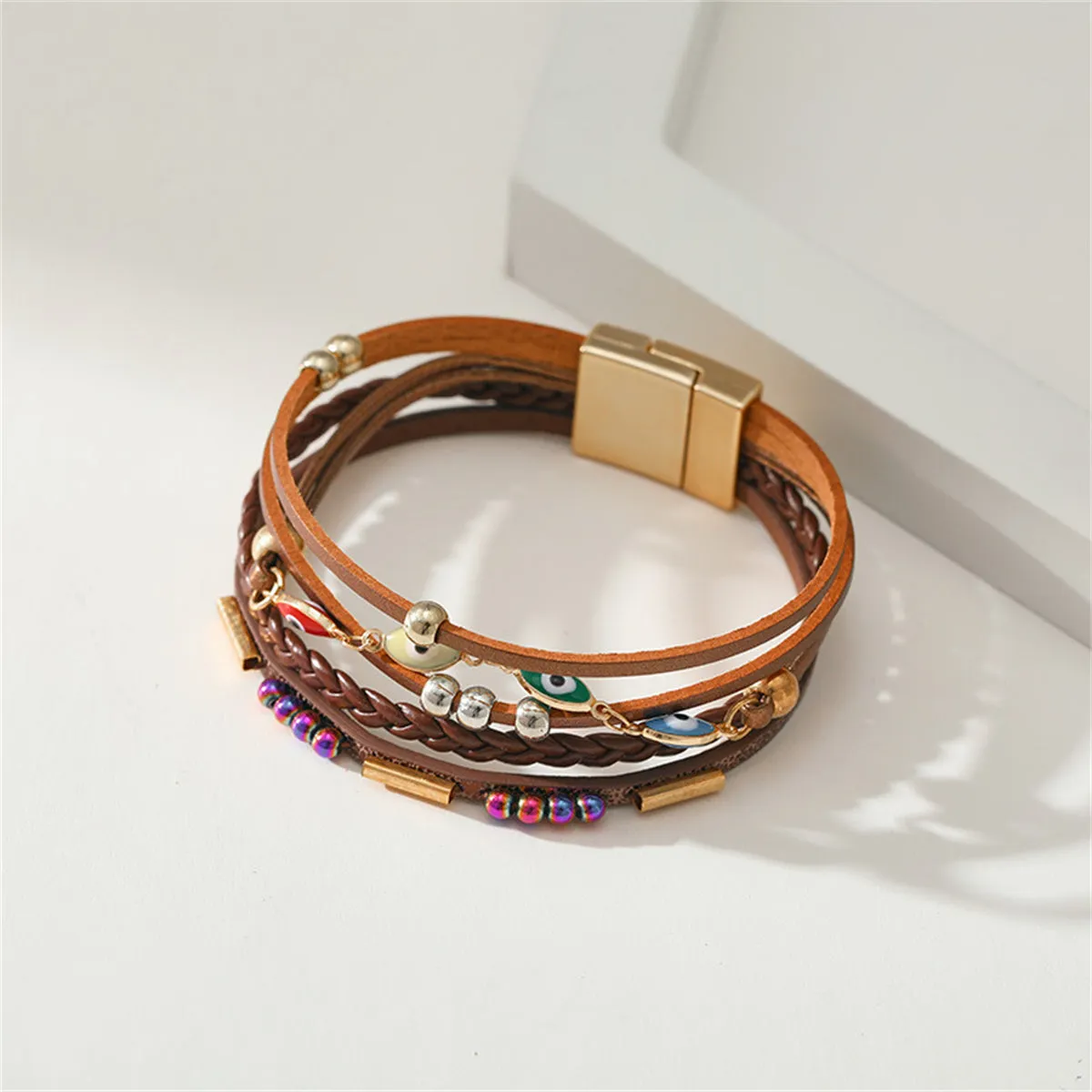 Brown Polystyrene & Enamel 18K Gold-Plated Evil Eye Multistrand Bracelet