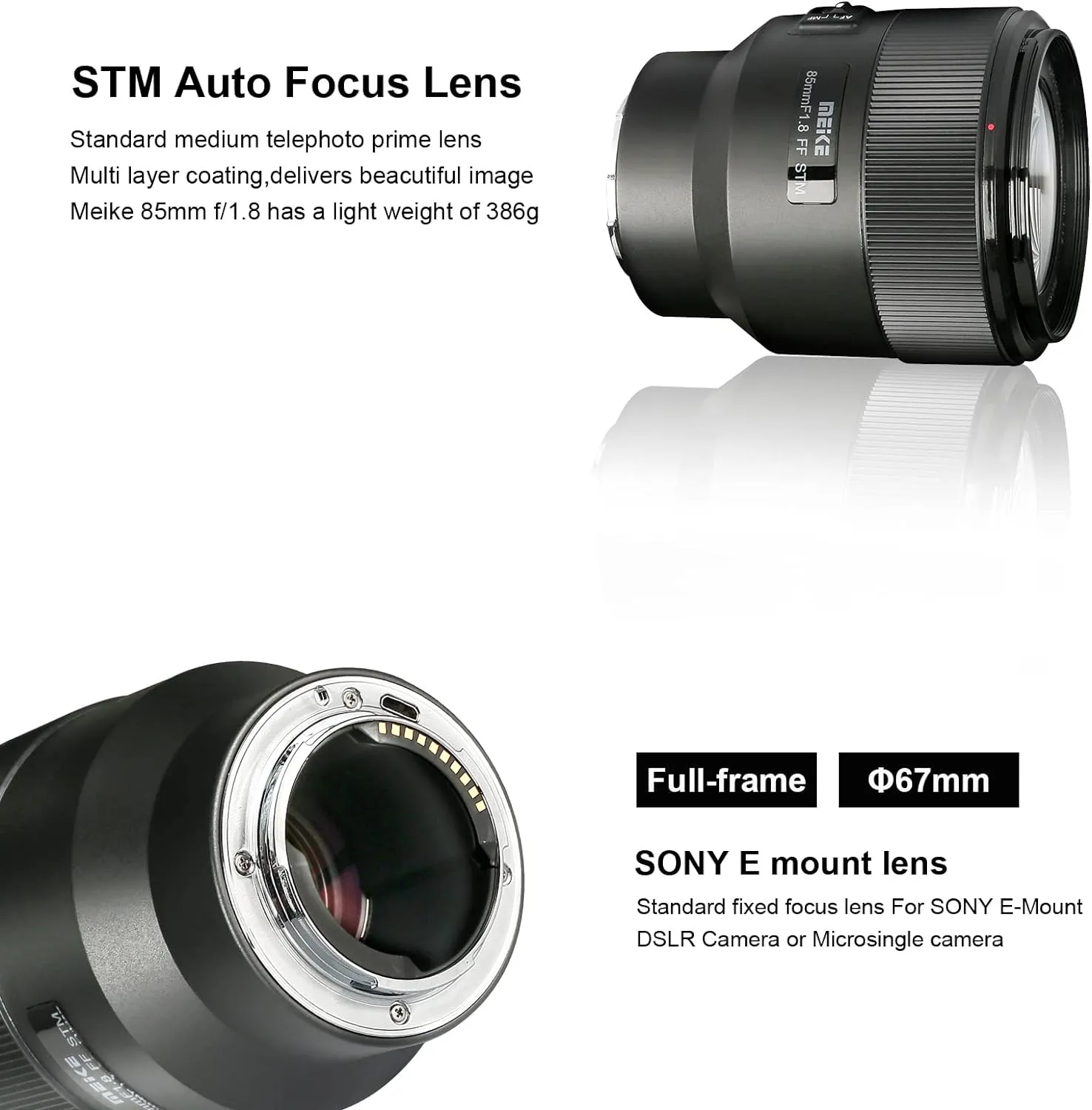 Camera Lens Large Aperture Auto Focus Medium Telephoto Fixed Prime Portrait Lens for Sony E Mount Mirrorless Cameras