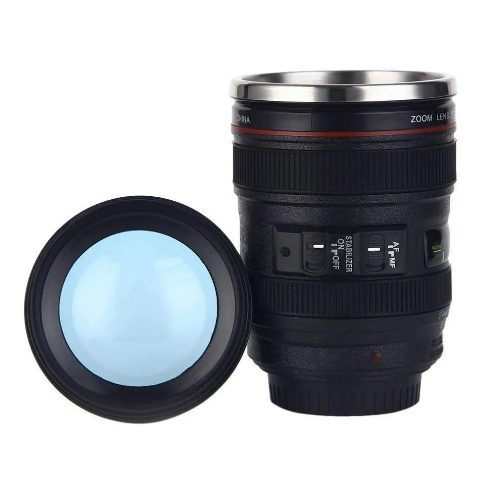 Camera Lens Shape Cup Coffee Tea Travel Mug Stainless Steel