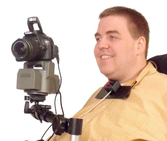 Camera Motorized Pan & Tilt Tripod Head   choice of Adaptive Hand, Finger, or Chin Joystick Controls