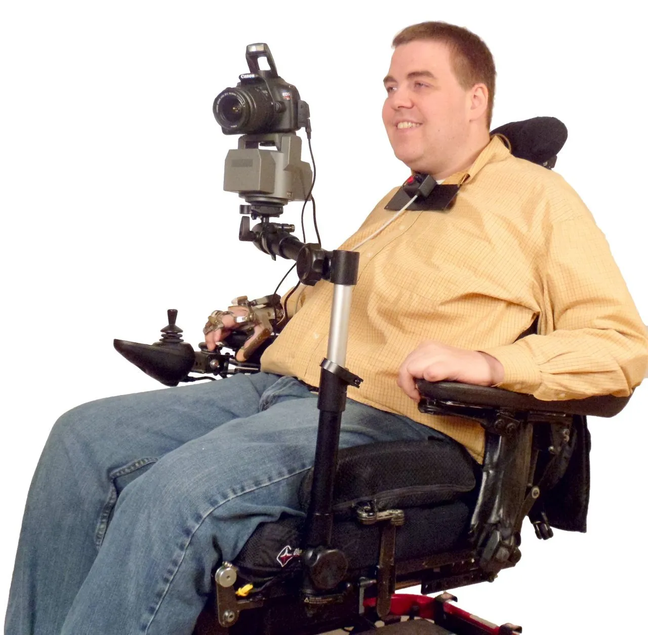 Camera Motorized Pan & Tilt Tripod Head   choice of Adaptive Hand, Finger, or Chin Joystick Controls