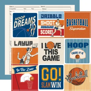 Carta Bella - Slam Dunk - 12x12 Single Sheet / 4x4 Journaling Cards