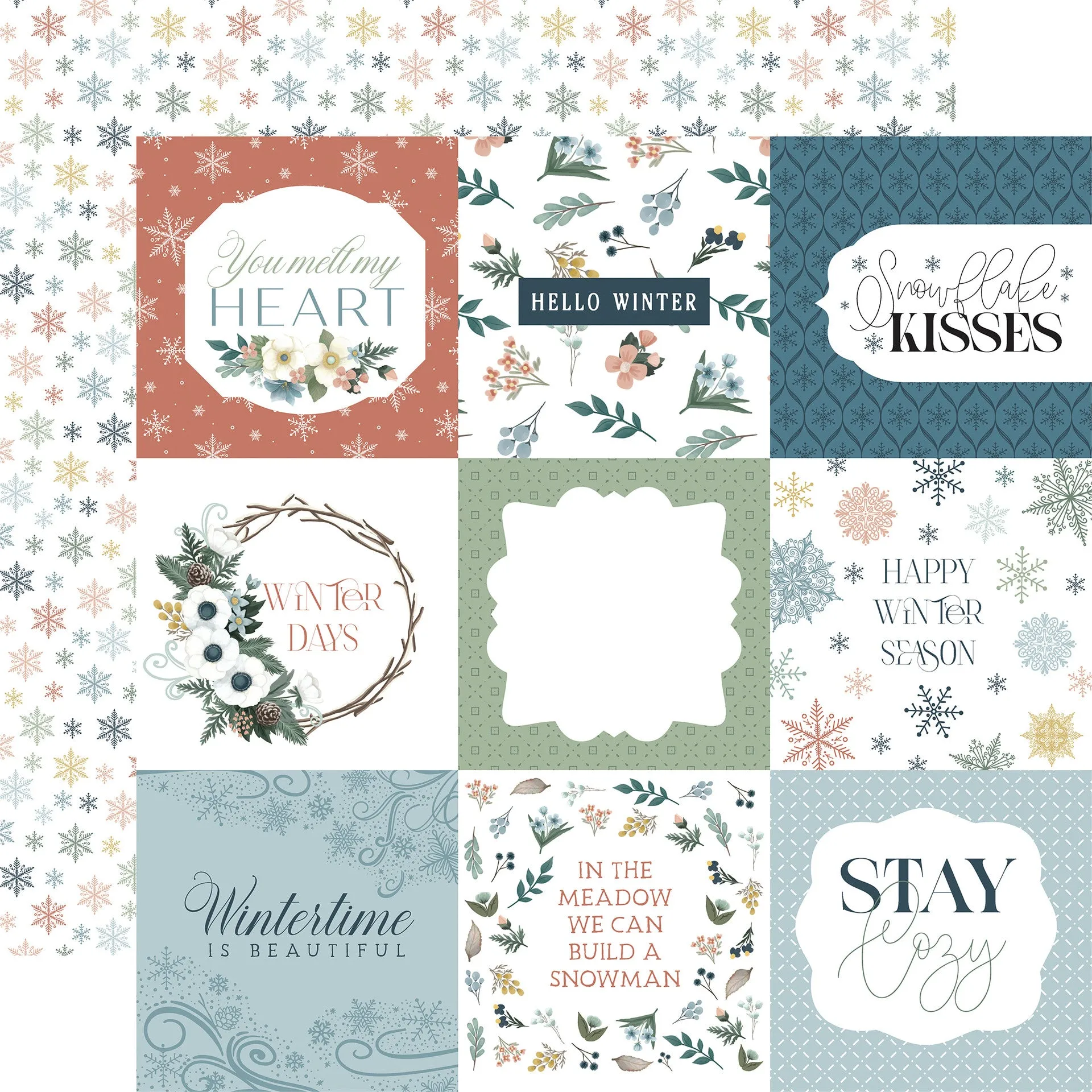 Carta Bella - Winter Wonderland - 4x4 Journaling Cards - 12x12 Patterned Paper