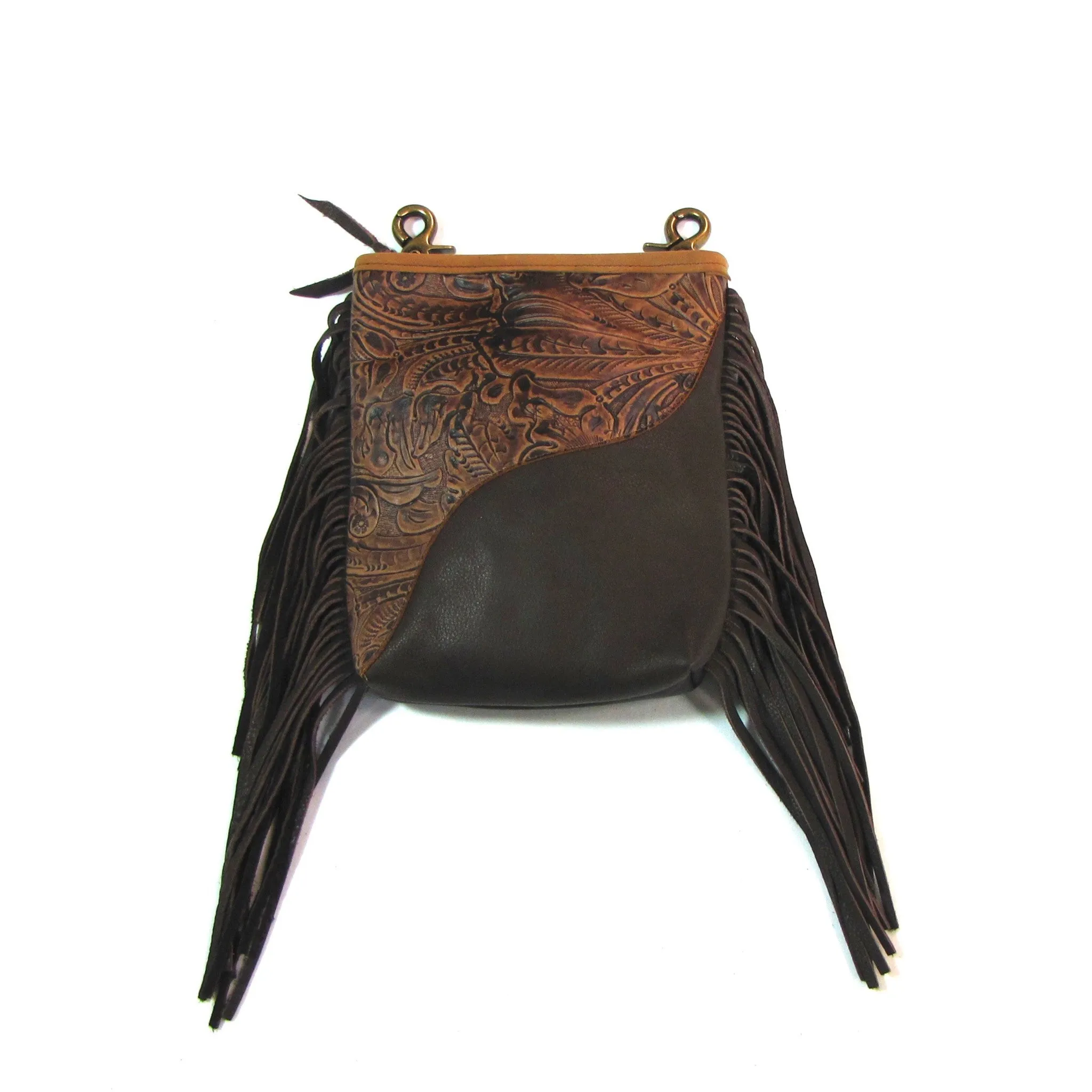 CFF74  Fringed Floral Print Hip Bag - Brown