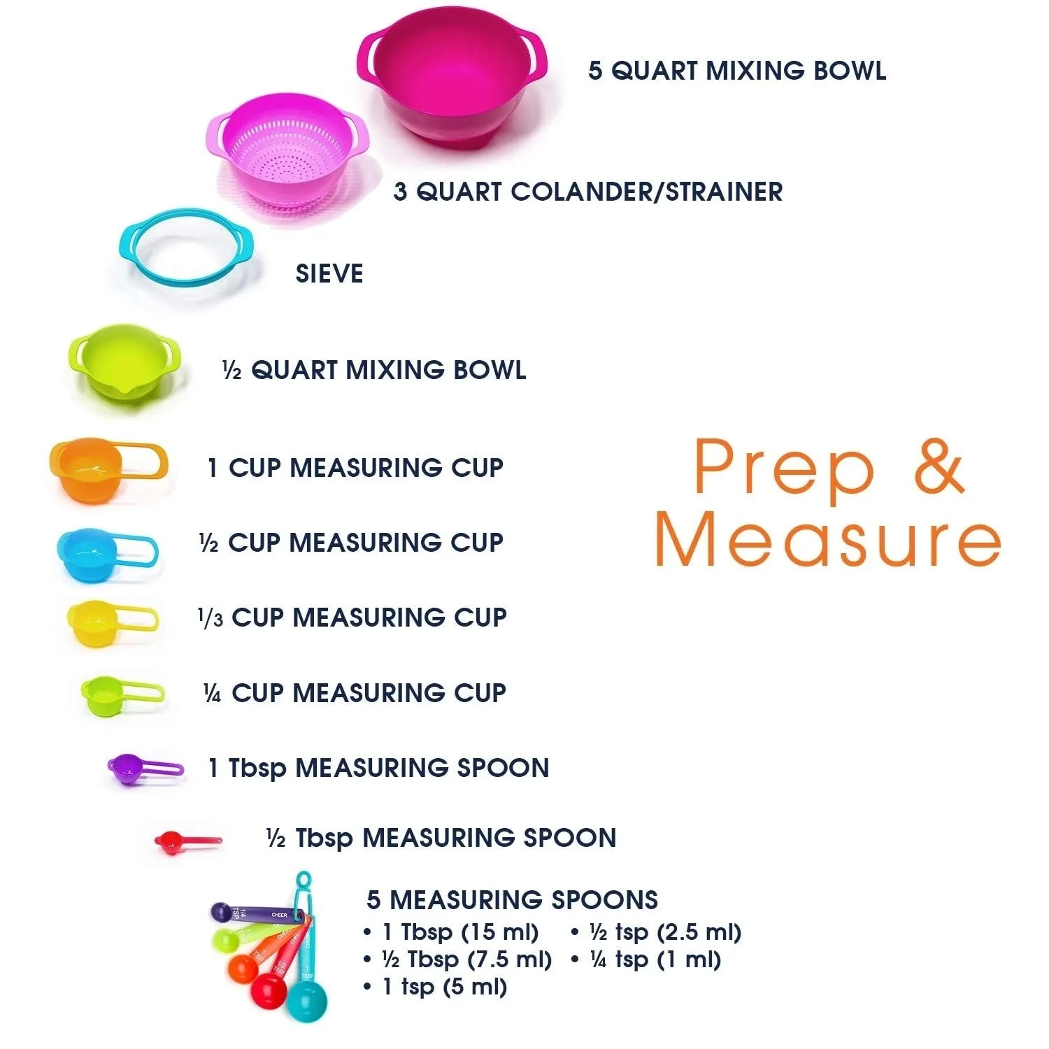 Cheer Collection 15 Piece Nested Bowl and Measuring Utensil Set - N/A