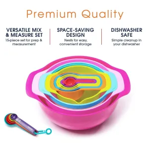 Cheer Collection 15 Piece Nested Bowl and Measuring Utensil Set - N/A