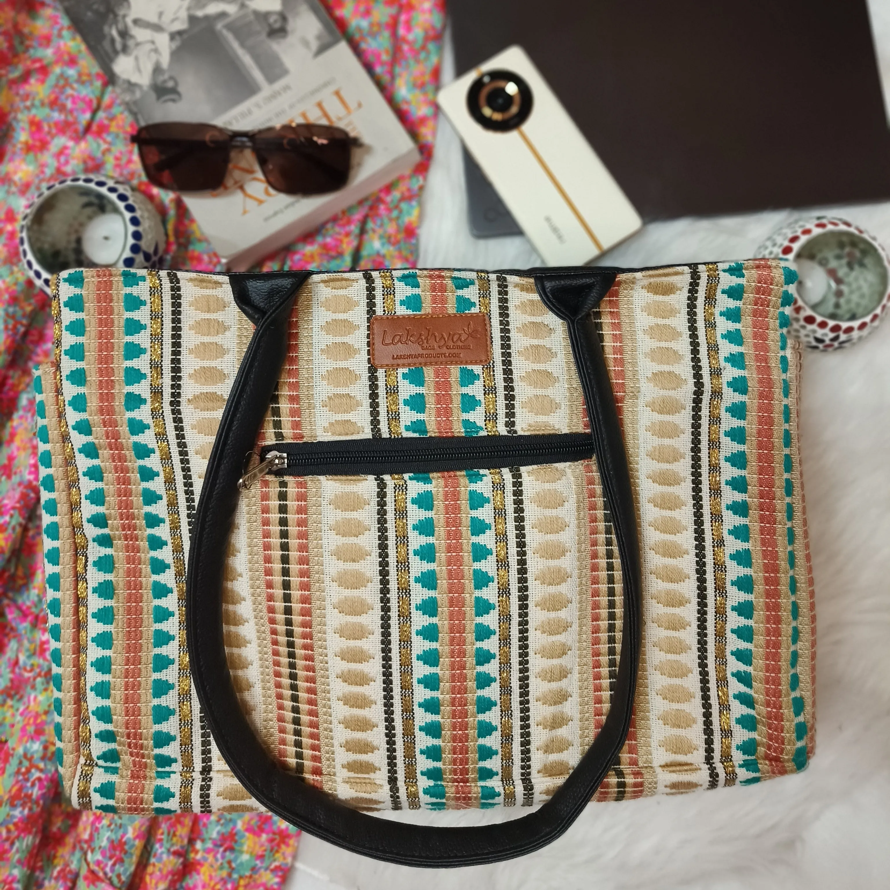 Chic Laptop Totes Sandal Colour With Southwestern Design.