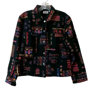 Chico's Design Vintage 90s Colorful Patterned Beaded Denim Jacket Womens Small