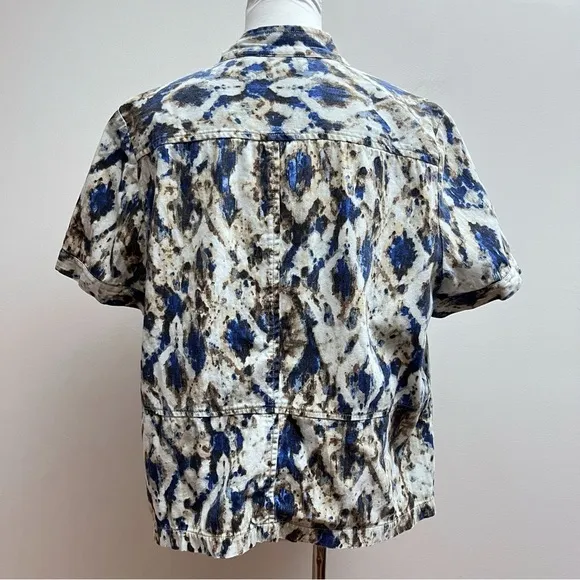 Chico’s  Womens XL Western Patterned Short Sleeve Button Up Cotton Denim Jacket