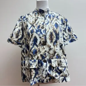 Chico’s  Womens XL Western Patterned Short Sleeve Button Up Cotton Denim Jacket