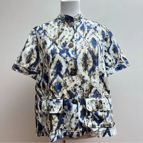 Chico’s  Womens XL Western Patterned Short Sleeve Button Up Cotton Denim Jacket