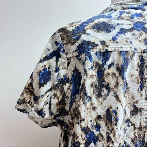 Chico’s  Womens XL Western Patterned Short Sleeve Button Up Cotton Denim Jacket