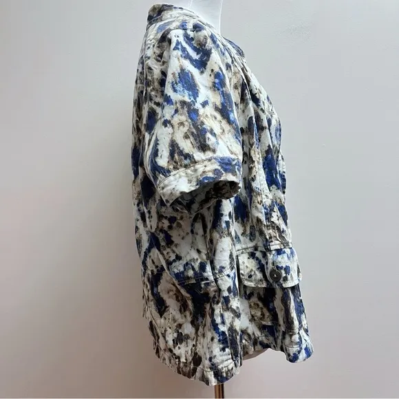 Chico’s  Womens XL Western Patterned Short Sleeve Button Up Cotton Denim Jacket