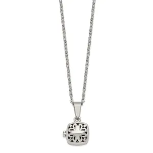 Chisel Stainless Steel Polished and Antiqued Magnetic Prayer Box on a 18 inch Cable Chain Necklace