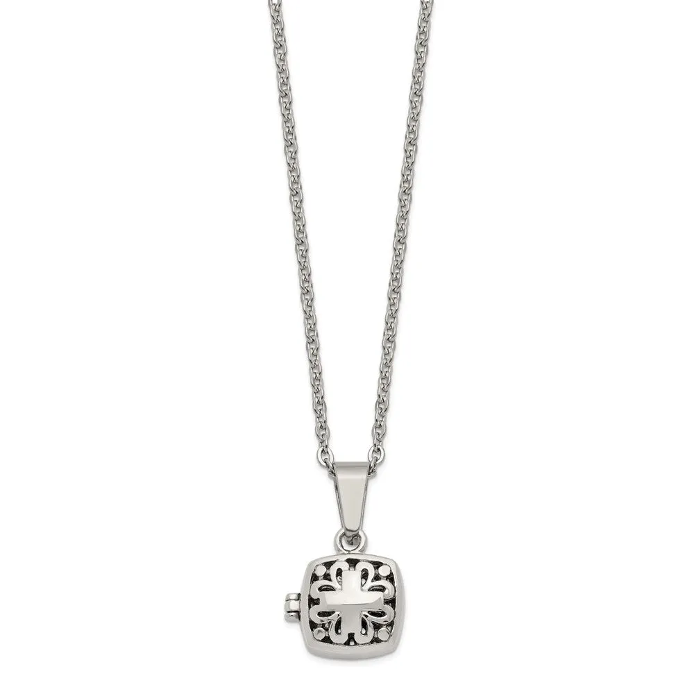 Chisel Stainless Steel Polished and Antiqued Magnetic Prayer Box on a 18 inch Cable Chain Necklace