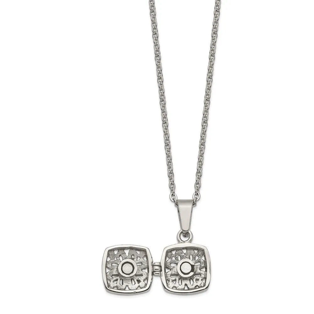 Chisel Stainless Steel Polished and Antiqued Magnetic Prayer Box on a 18 inch Cable Chain Necklace