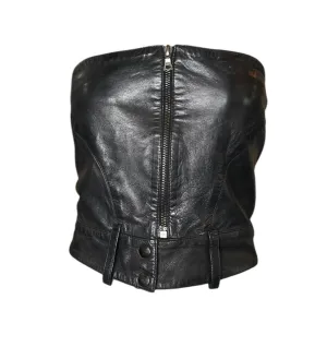 Claude Montana for Idéal-Cuir Late '70s Black Leather Zip Up Moto Bustier