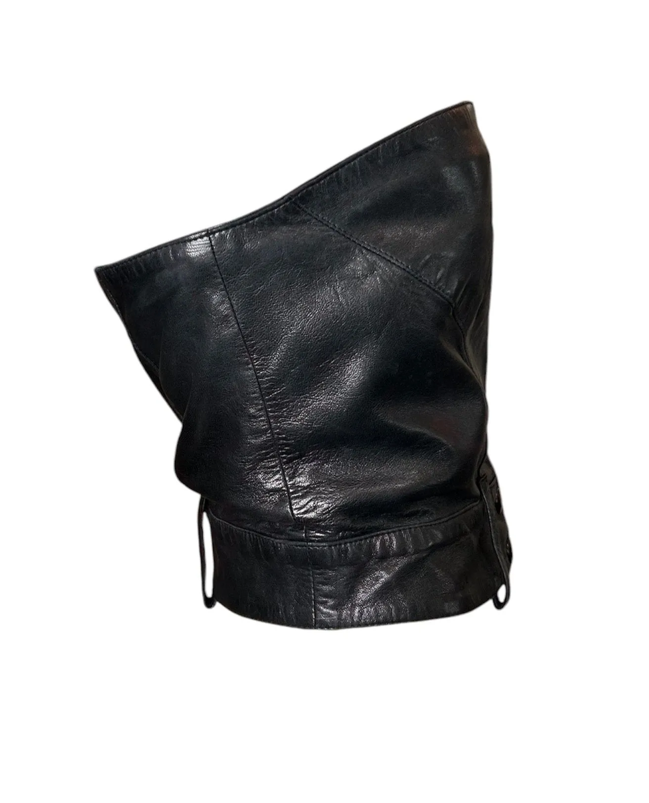 Claude Montana for Idéal-Cuir Late '70s Black Leather Zip Up Moto Bustier