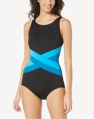 Colourblock High Neck Polyester D Cup One Piece