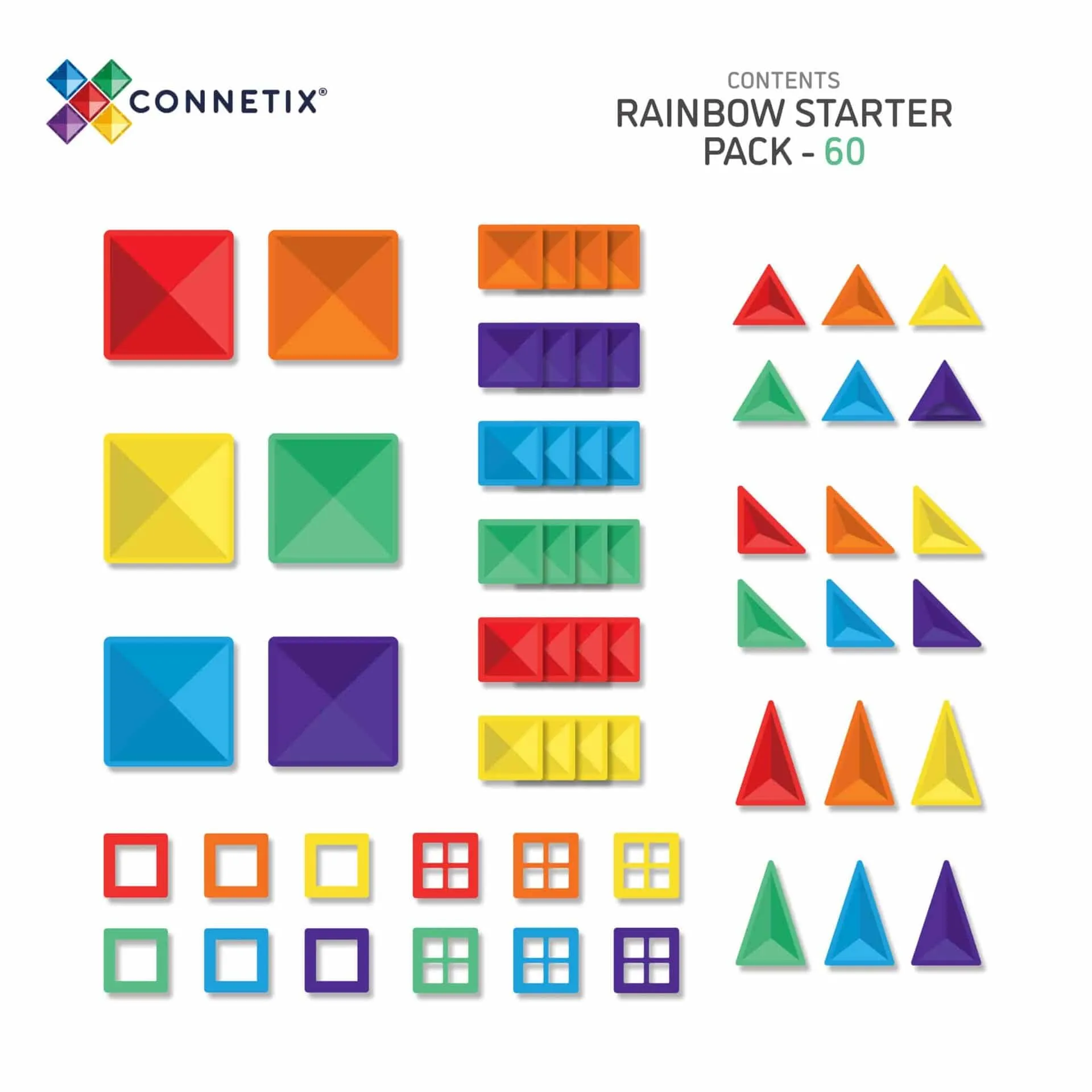 Connetix Magnetic Tiles Rainbow 60 Piece Starter Pack