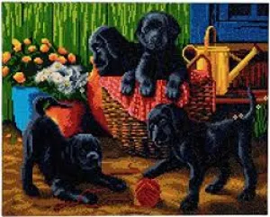 Craft Buddy Crystal Art Kit  Black Labrador Puppies 40 x 50cm Pre-Framed 5D Art Kit