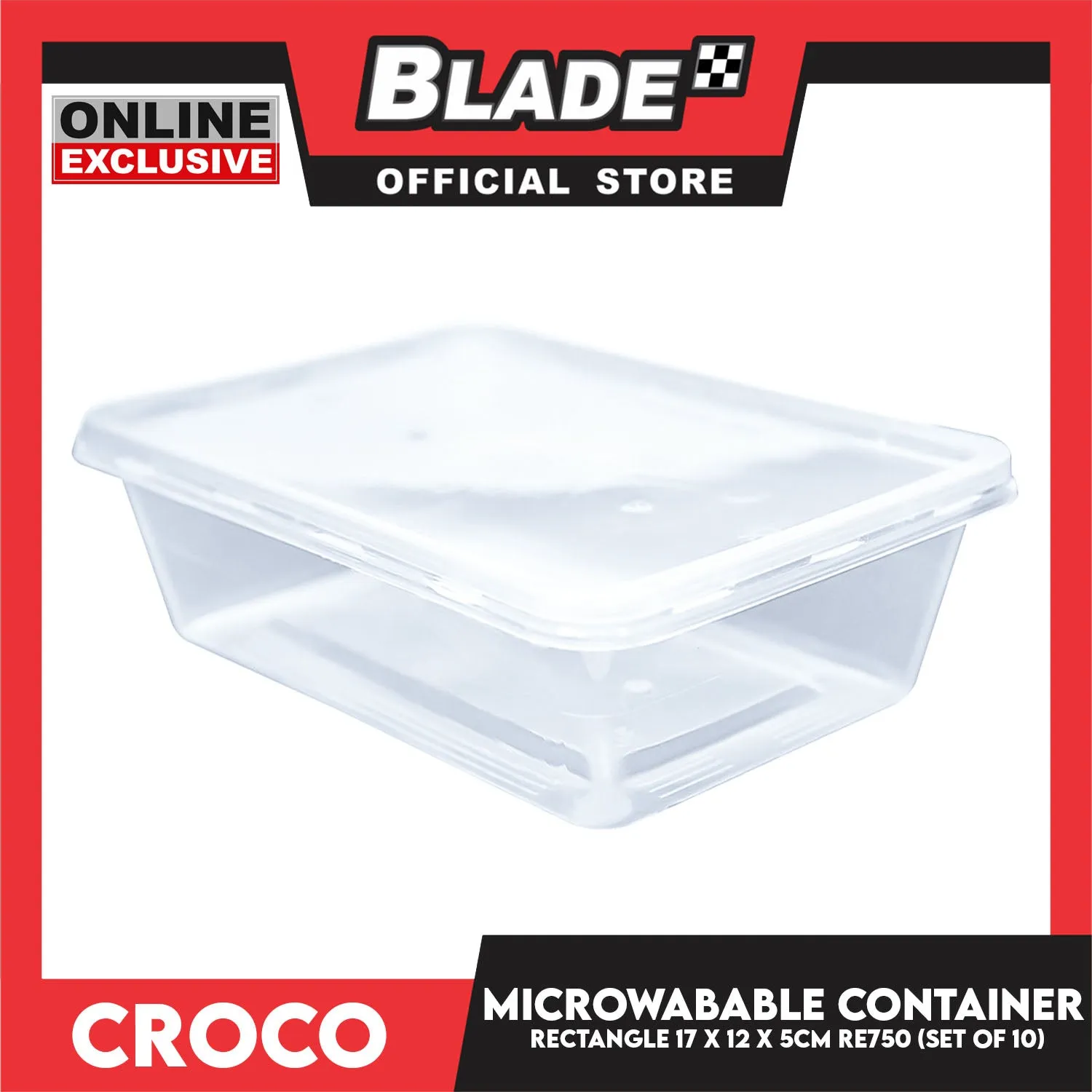 Croco Microwavable Container Rectangular 17x12x5CM RE750 (Set of 10)