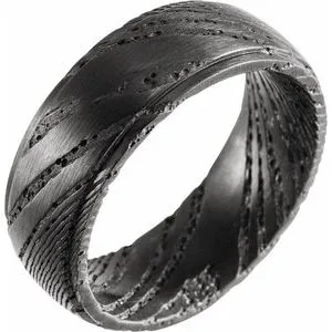Damascus Steel Flat Black  Patterned Band Size 8.5