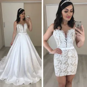detachable skirt wedding dresses 2020 sleeveless lace appliqué elegant boho wedding gowns