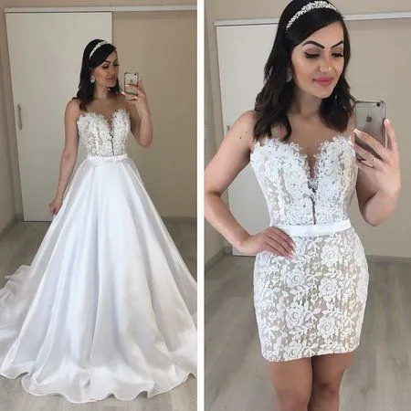 detachable skirt wedding dresses 2020 sleeveless lace appliqué elegant boho wedding gowns