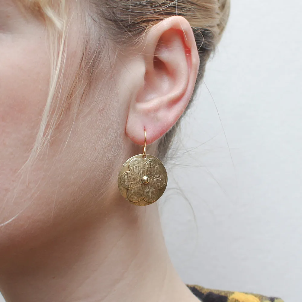Disc with Patterned Flower Wire Earring