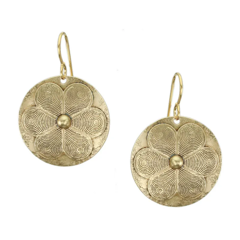 Disc with Patterned Flower Wire Earring