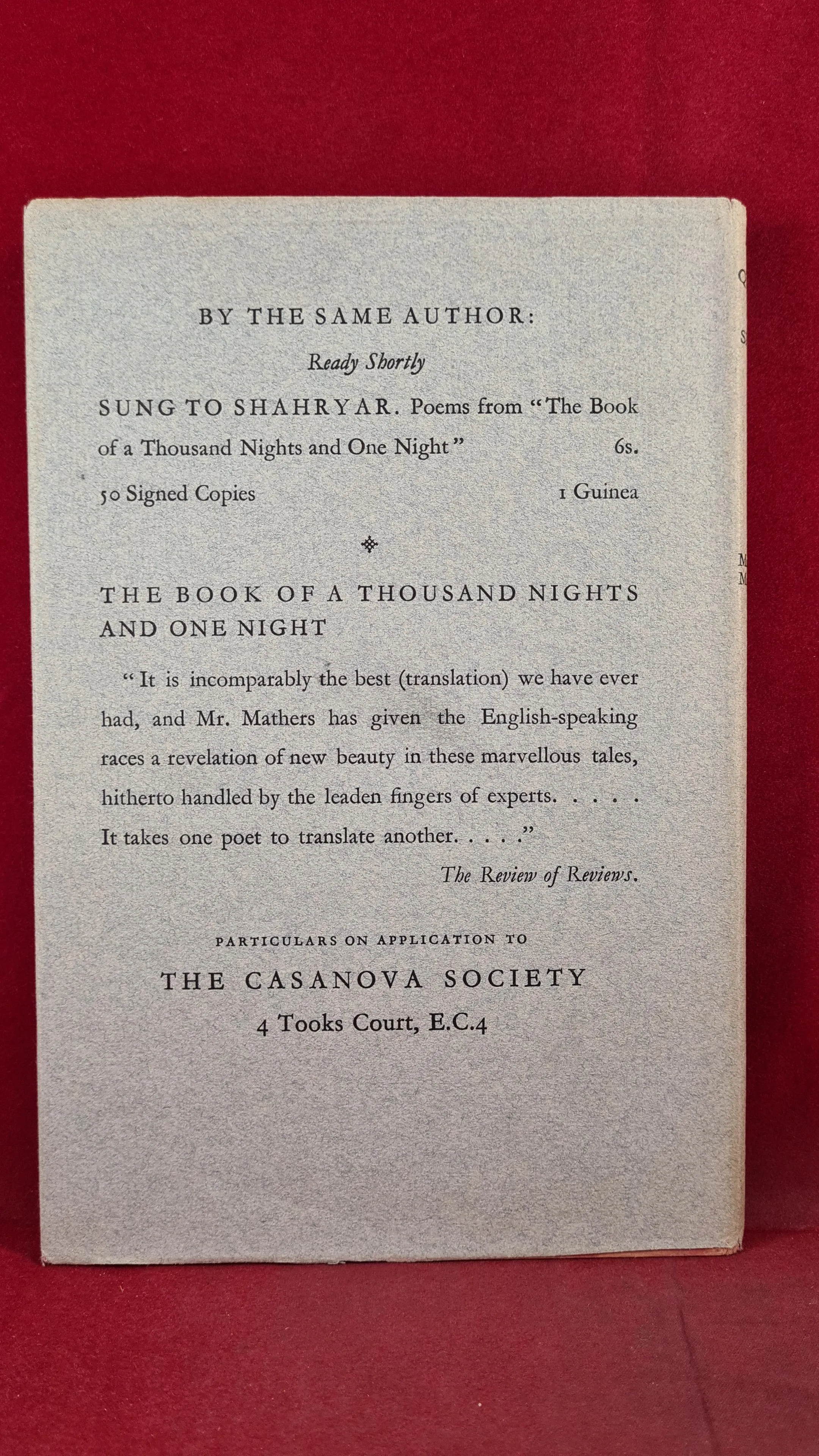 E Powys Mathers - The Queen of Sheba, Casanova Society, no date
