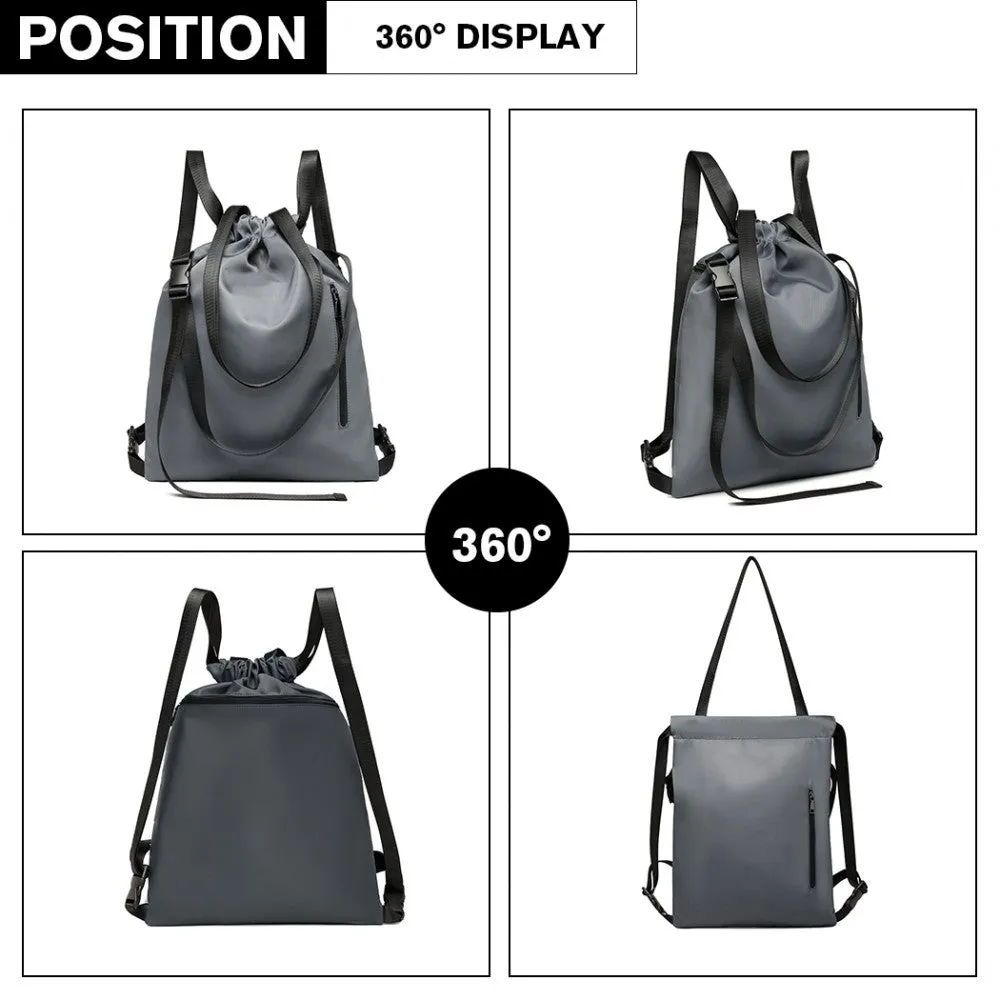 E6912 - Kono Nylon Multi Way Drawstring Backpack Shoulder Bag - Black