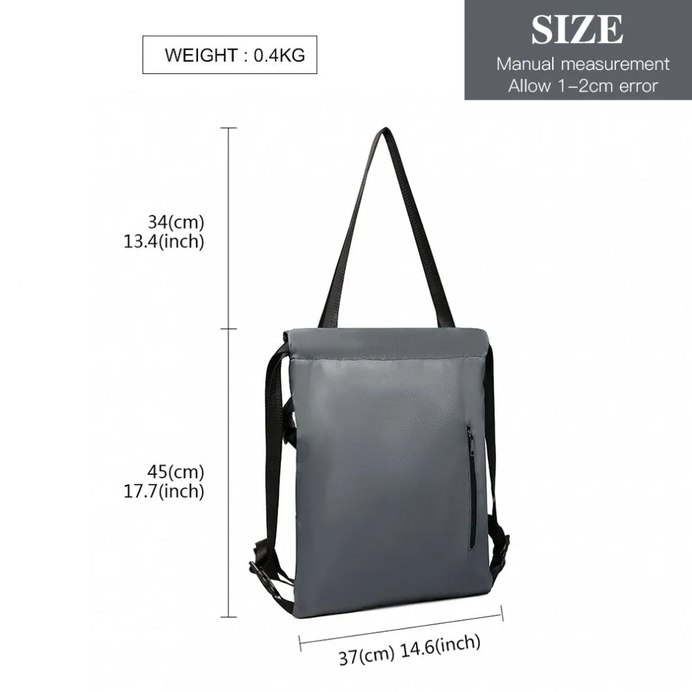 E6912 - Kono Nylon Multi Way Drawstring Backpack Shoulder Bag - Black