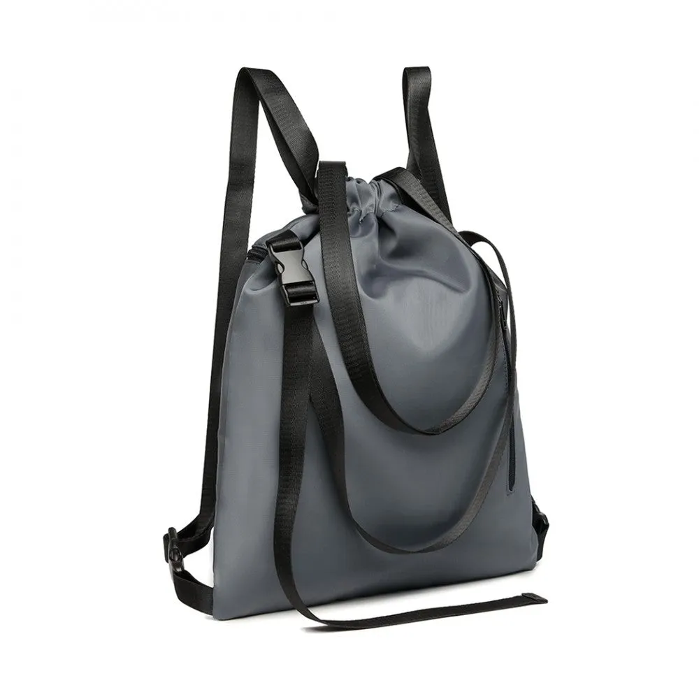 E6912 - Kono Nylon Multi Way Drawstring Backpack Shoulder Bag - Black