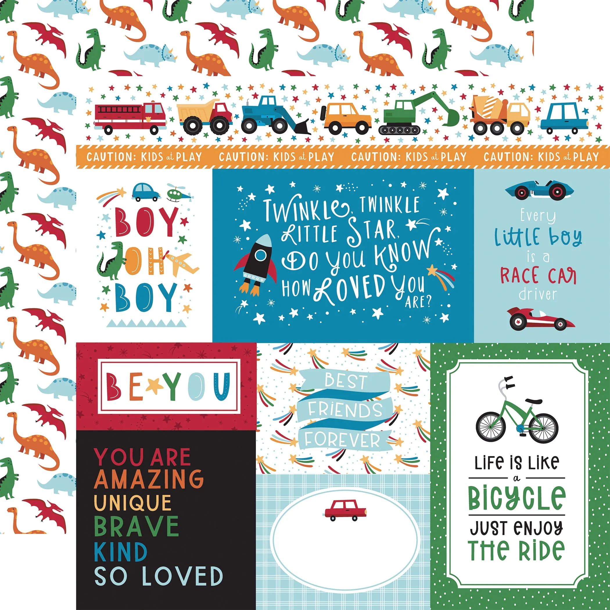 Echo Park - Play All Day Boy - 12x12 Single Sheet / Multi Journaling Cards