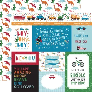Echo Park - Play All Day Boy - 12x12 Single Sheet / Multi Journaling Cards