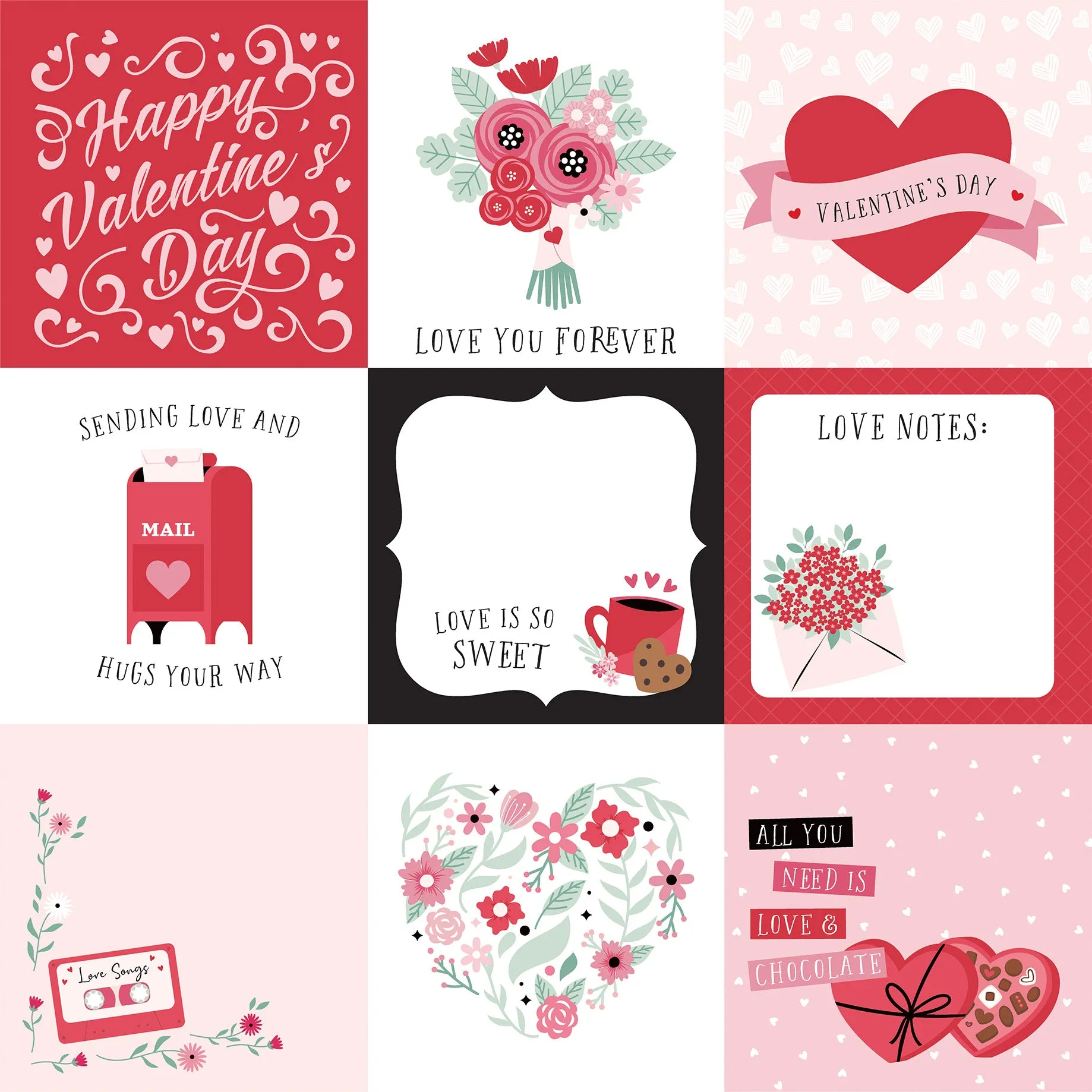 Echo Park - Valentine's Day - 12x12 Single Sheet / 4x4 Journaling Cards