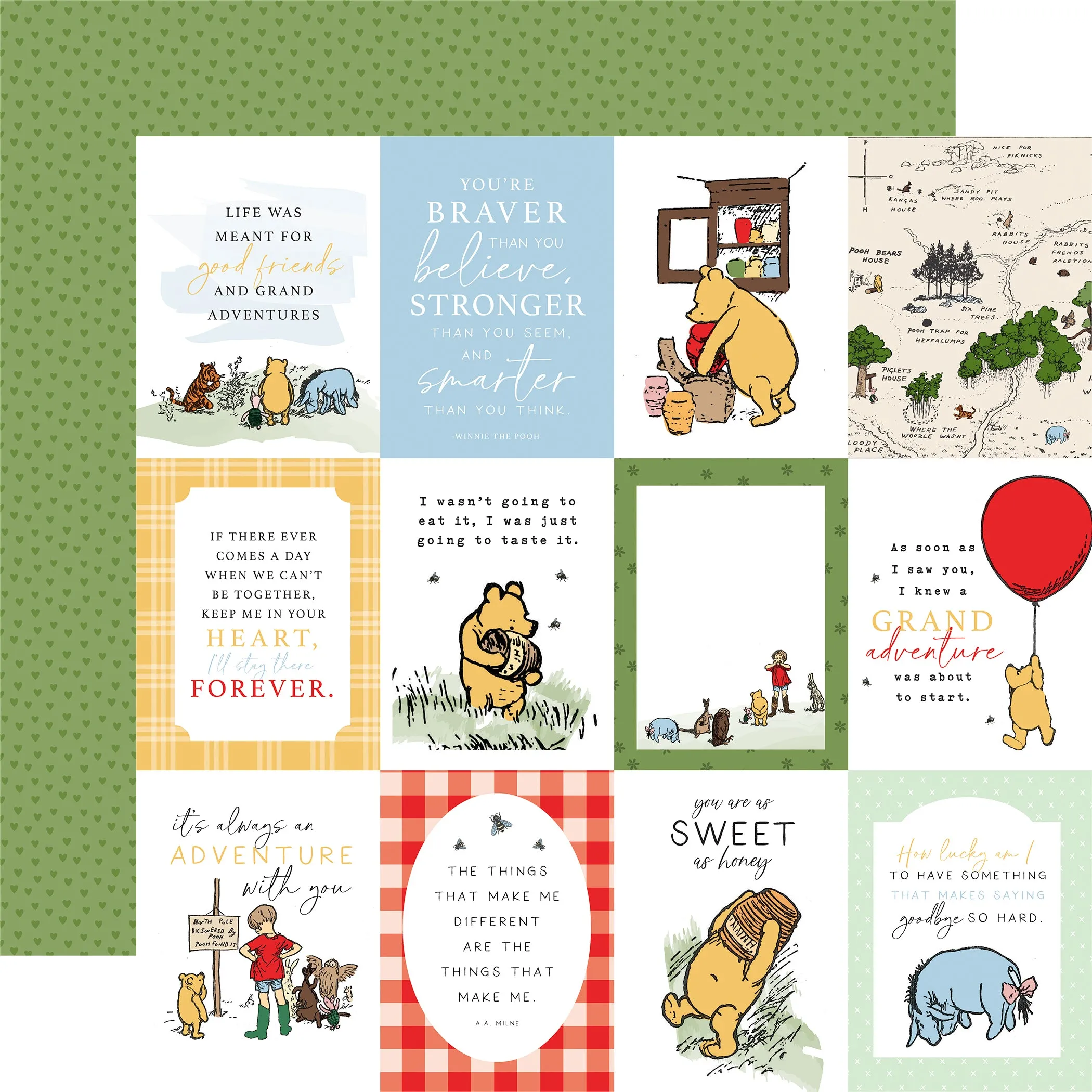 Echo Park - Winnie The Pooh - 12x12 Single Sheet / 3x4 Journaling Cards