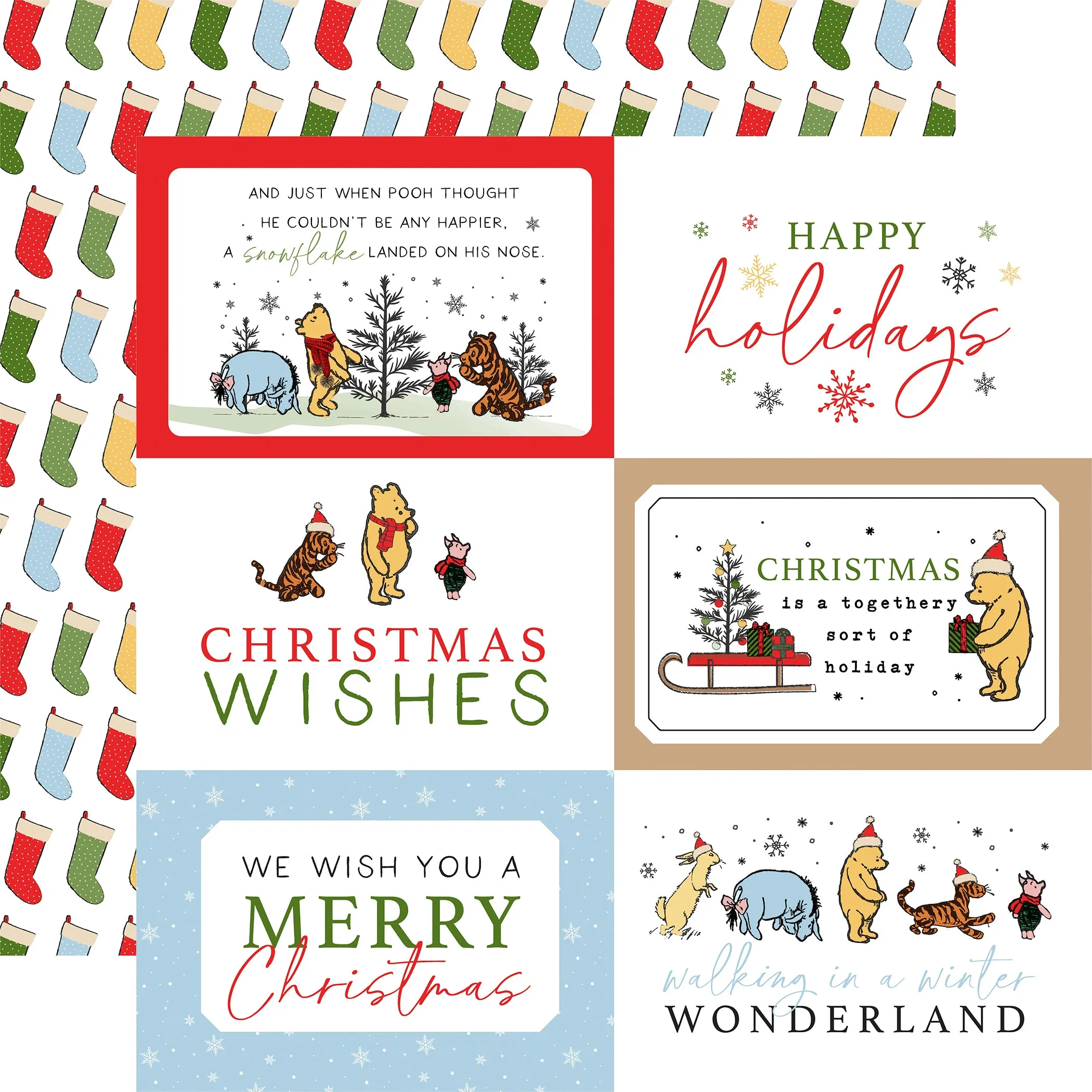 Echo Park - Winnie The Pooh Christmas - 12x12 Single Sheet / 6x4 Journaling Cards