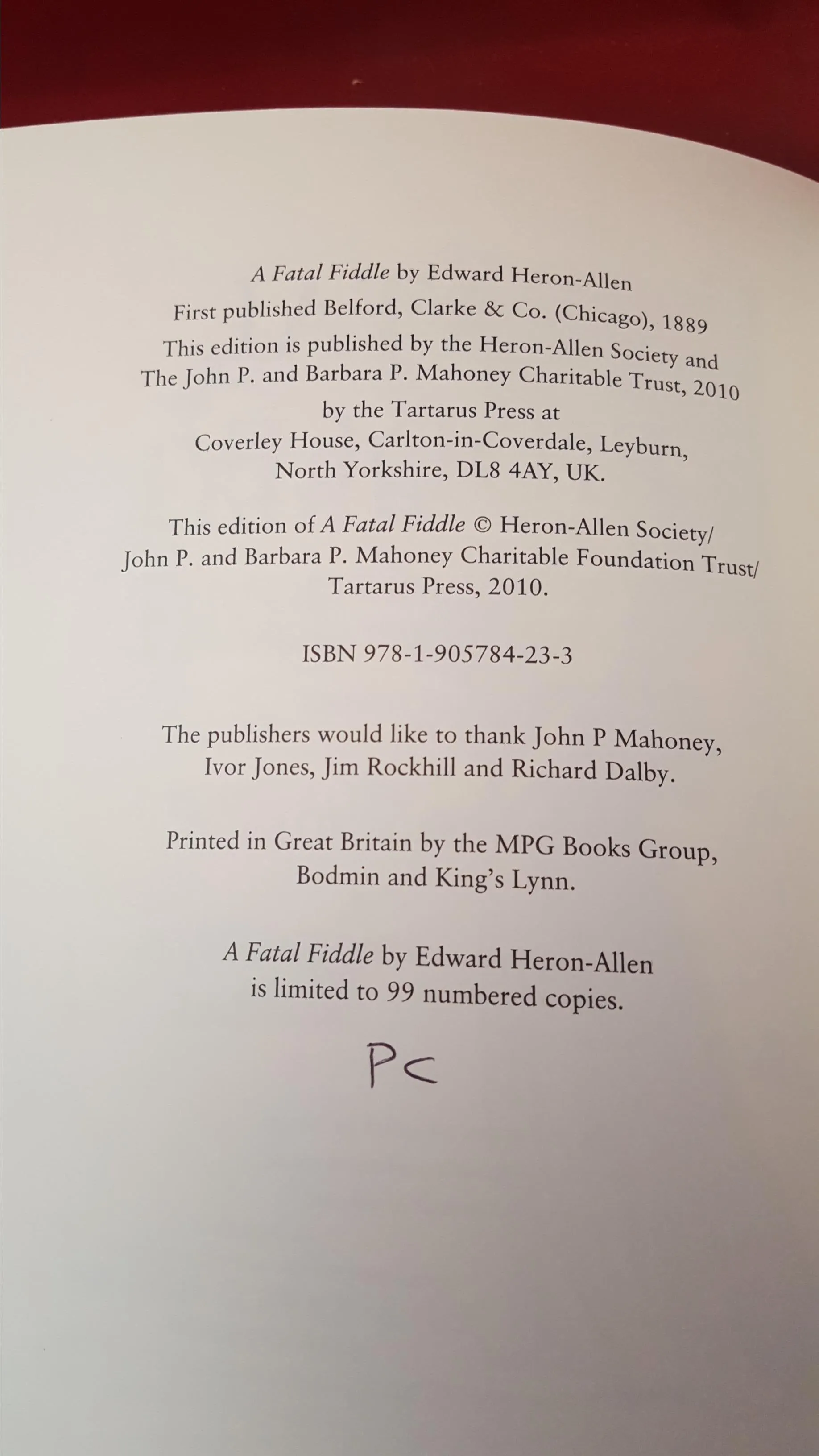 Edward Heron-Allen - A Fatal Fiddle,  Heron-Allen Society, 2010, Limited, PC Edition