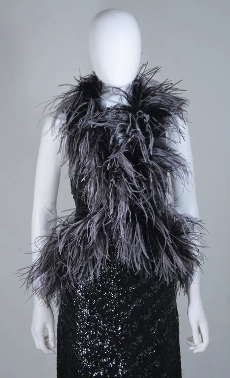 ELIZABETH MASON COUTURE Black Ostrich Wrap, Rhinestone Closure