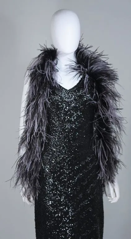 ELIZABETH MASON COUTURE Black Ostrich Wrap, Rhinestone Closure