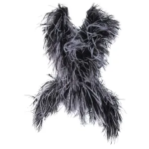 ELIZABETH MASON COUTURE Black Ostrich Wrap, Rhinestone Closure